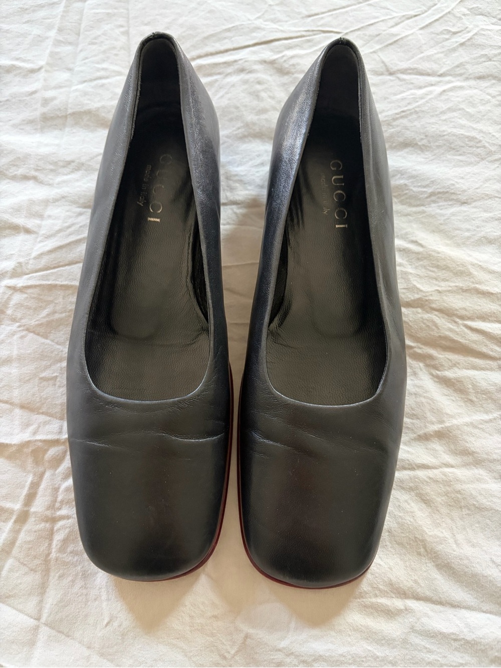 Gucci Black Leather Square-Toe Pumps
